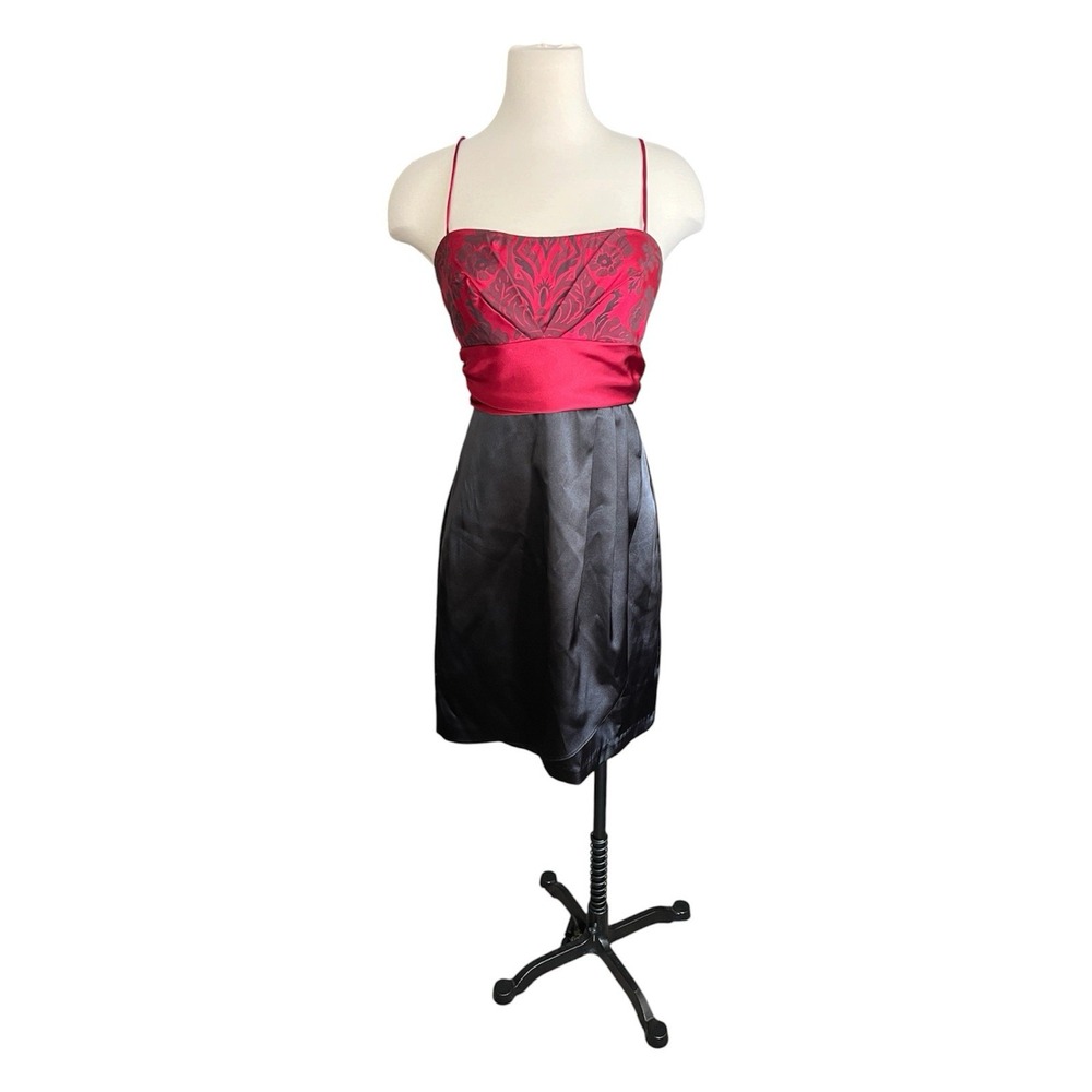 Xtraordinary Y2K Burgundy Black Satin Damask Strap Dress Size 9 Jr. HOCO Goth